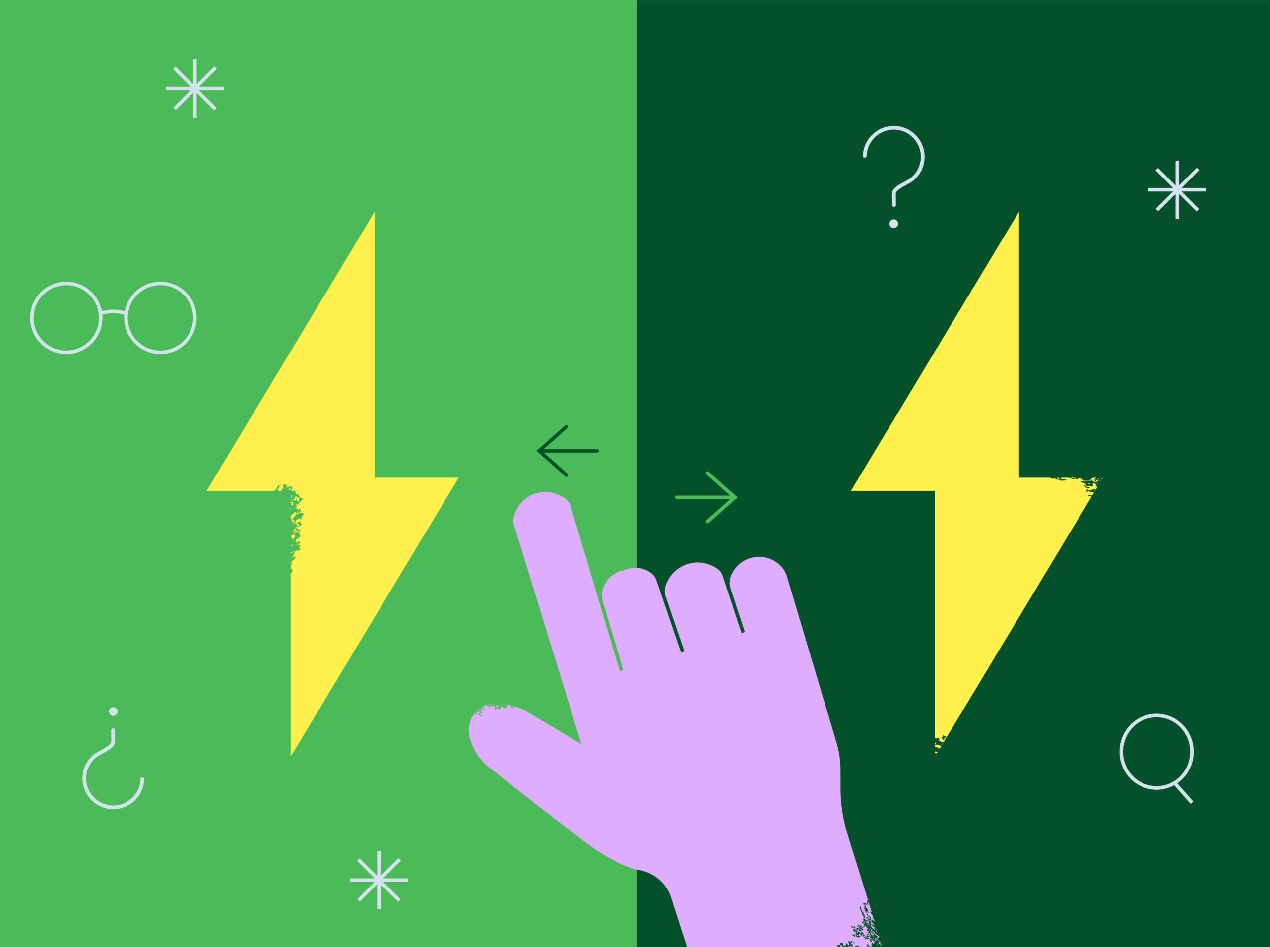 ilustracion mano eligiendo entre dos rayos para elegir entre compañias de luz